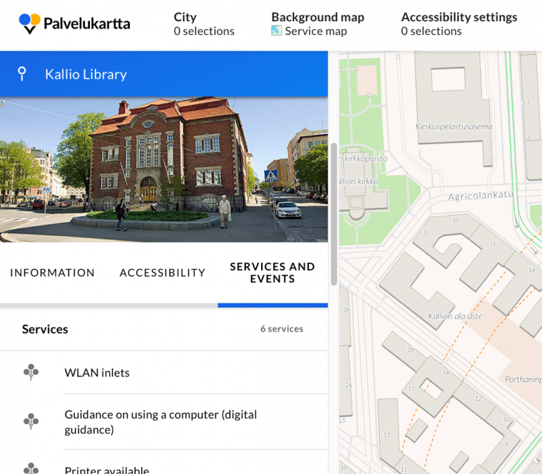 Tablist example from The Helsinki metropolitan area service map web site