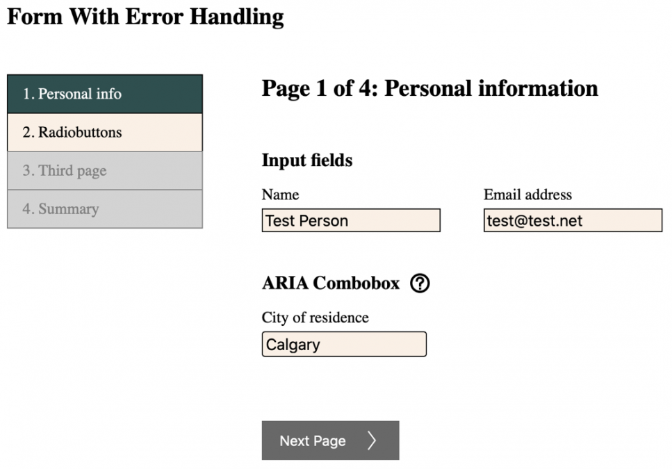 Example showing a form with a navigation link set that does not semantically function as a tab list even though it may appear so